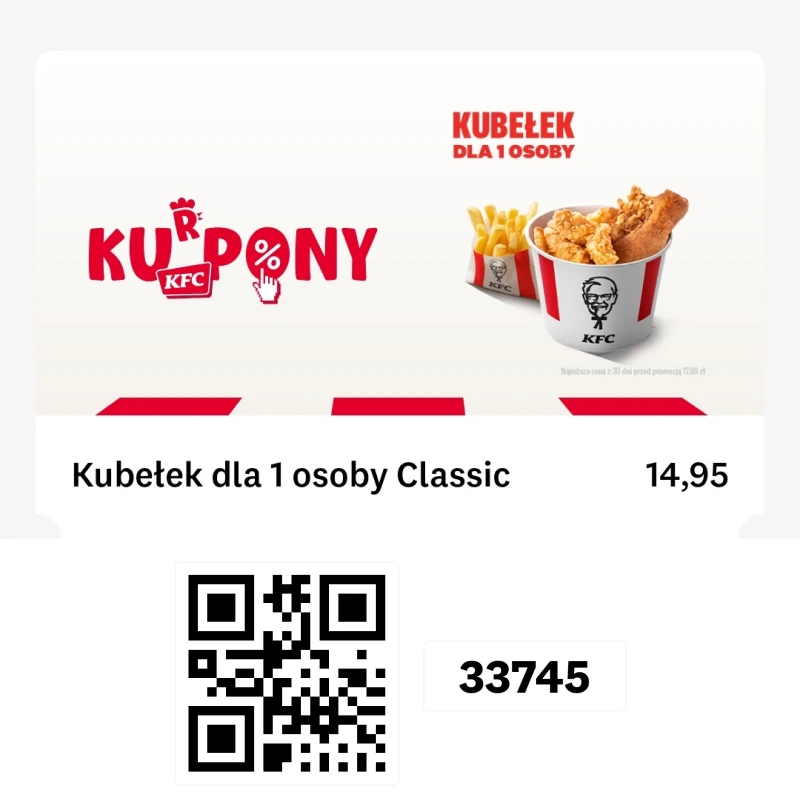 Kupon KFC: Kubełek dla 1 osoby Classic za 14,95 zł