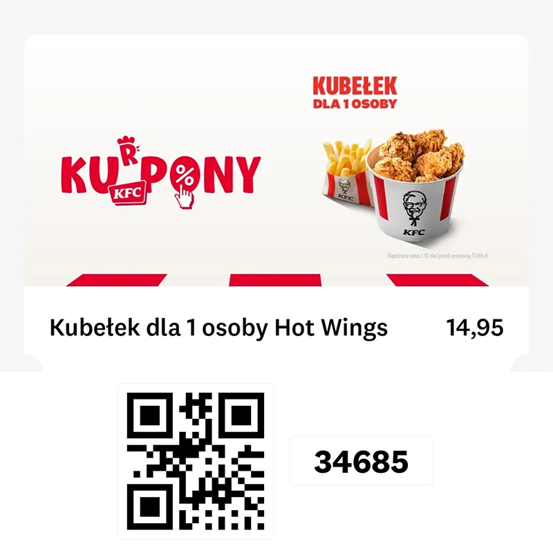 Kupon KFC: Kubełek dla 1 osoby Hot Wings za 14,95 zł