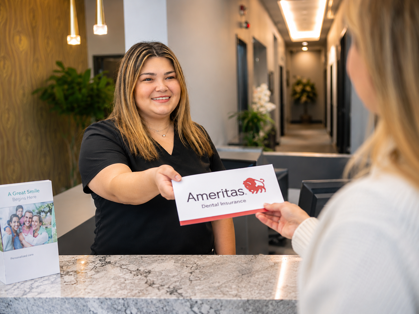 Welcoming front desk at Comfydent Smiles in Bee Cave, TX for Ameritas plan members