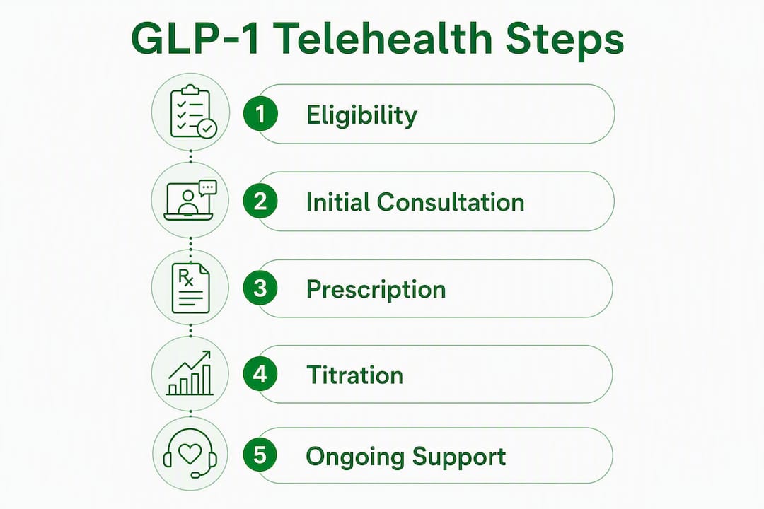Infographic showing GLP-1 telehealth process steps