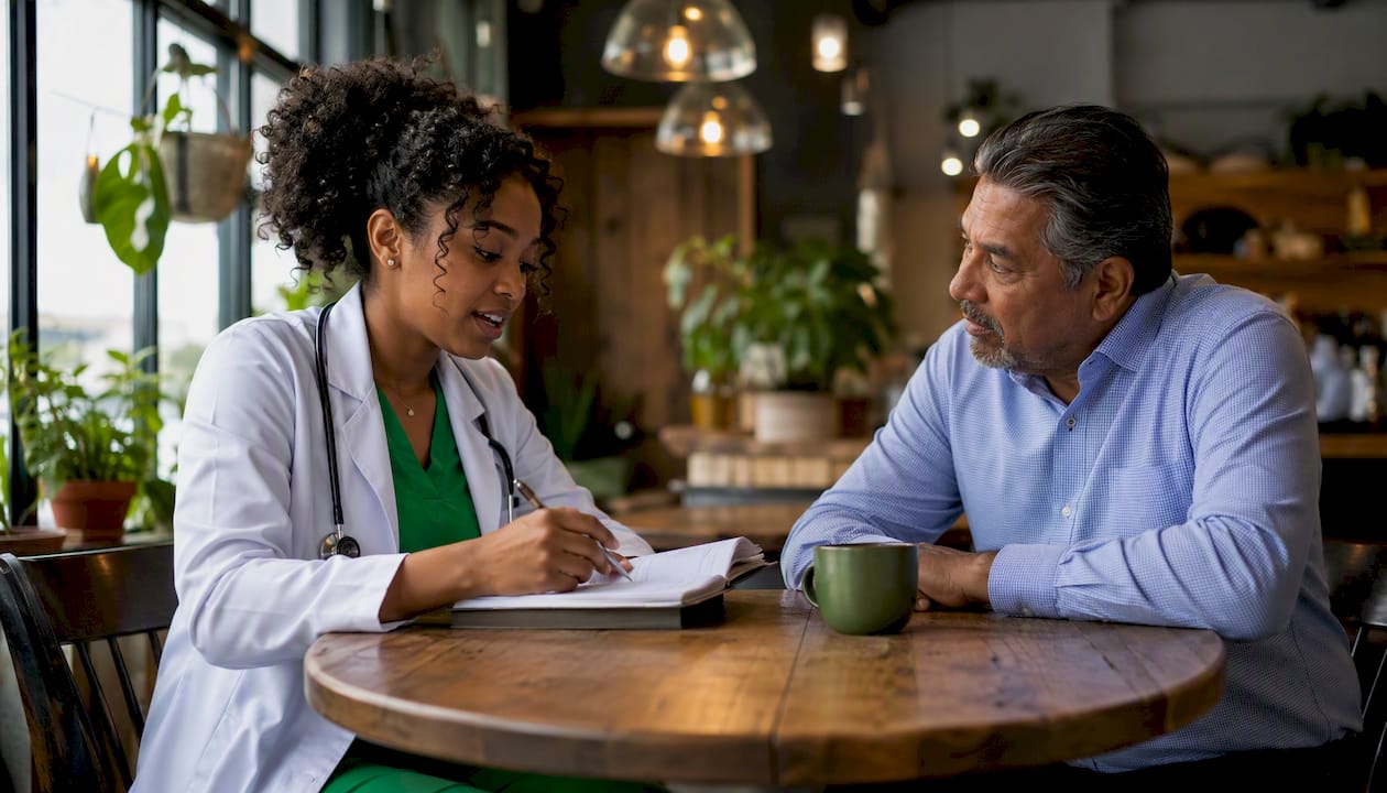 Doctor consulting patient in clinic room