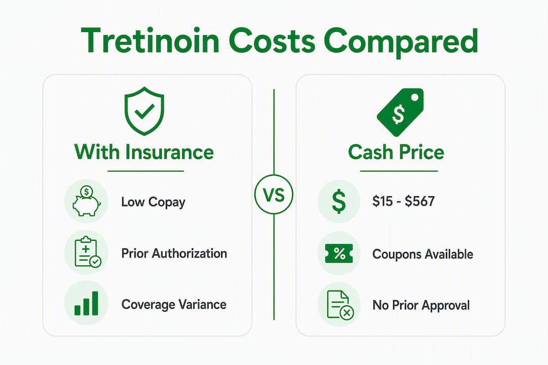 Infographic comparing tretinoin costs insurance vs cash