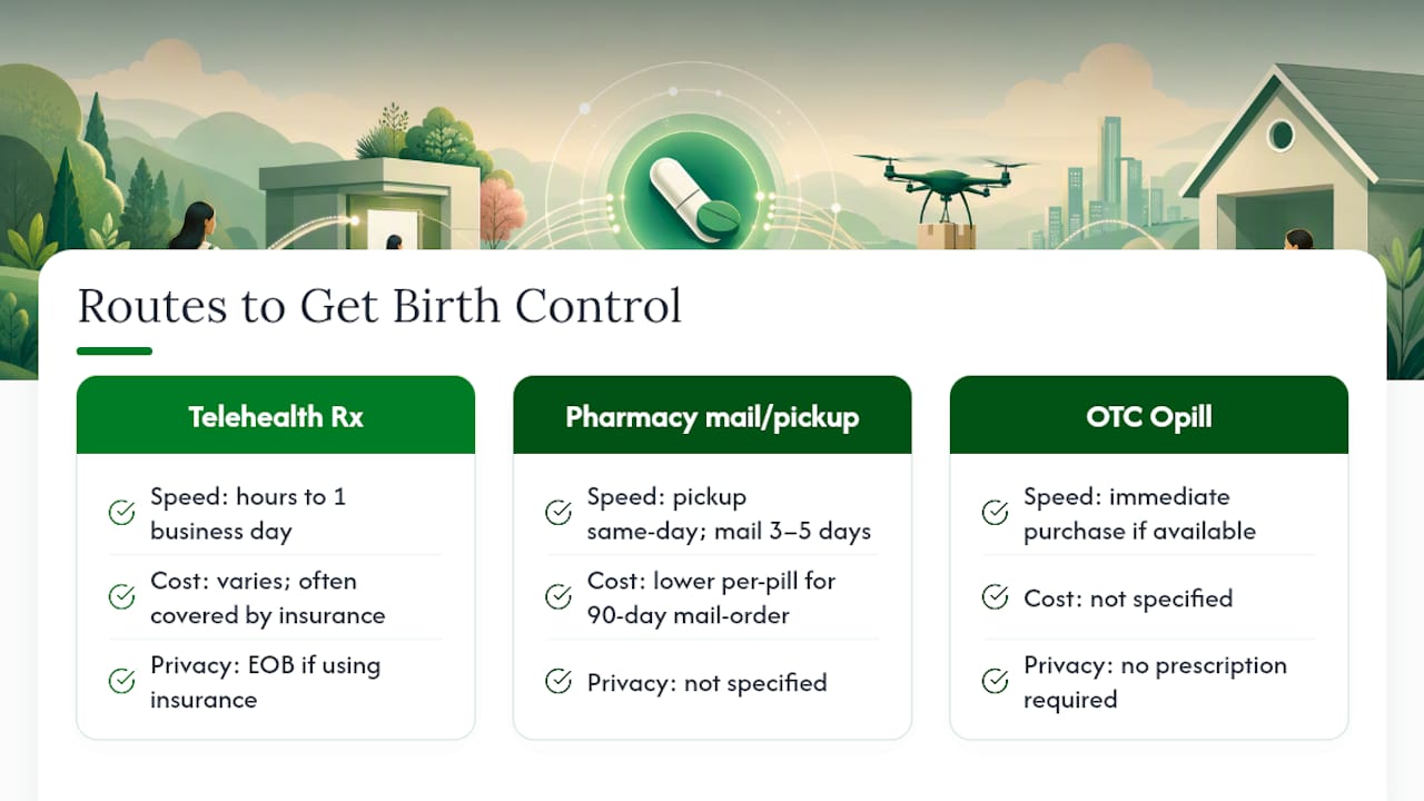 Diagram comparing birth control online acquisition routes