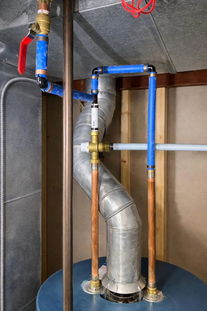 Water heater installation with mixing valve and PEX piping - Hive 5 Plumbing Vaughan