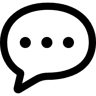 Black outline of a speech bubble icon with a tail on a white background.