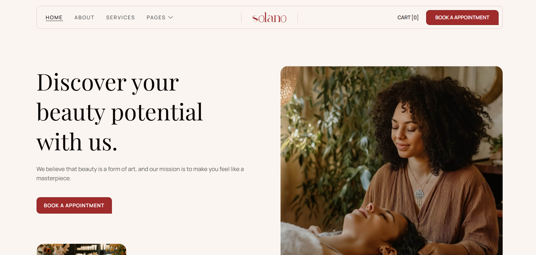Woman with curly hair gently massages another woman lying down in a cozy, plant-decorated room.