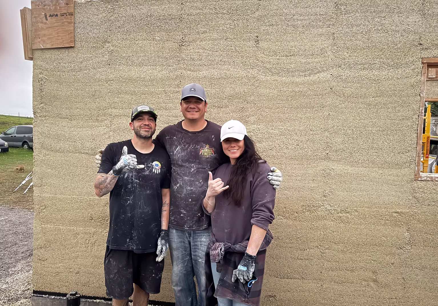 Hemp Hale Initiative team standing in front of a project wall