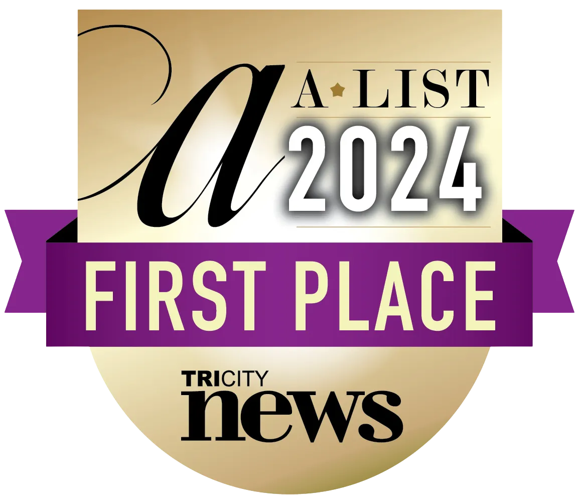 A List 2024 first place badge with a purple ribbon and TriCity News logo on gold background.