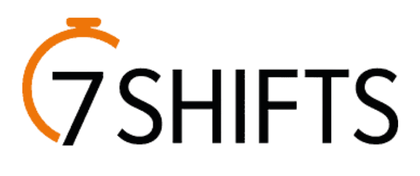 Logo of 7Shifts with an orange stopwatch forming the number seven.