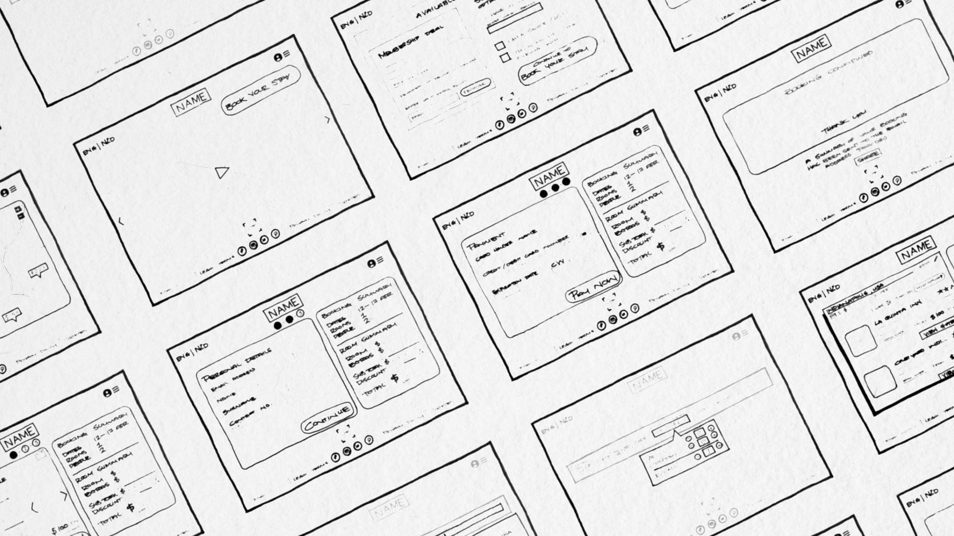 Wireframes for the hotel booking case study
