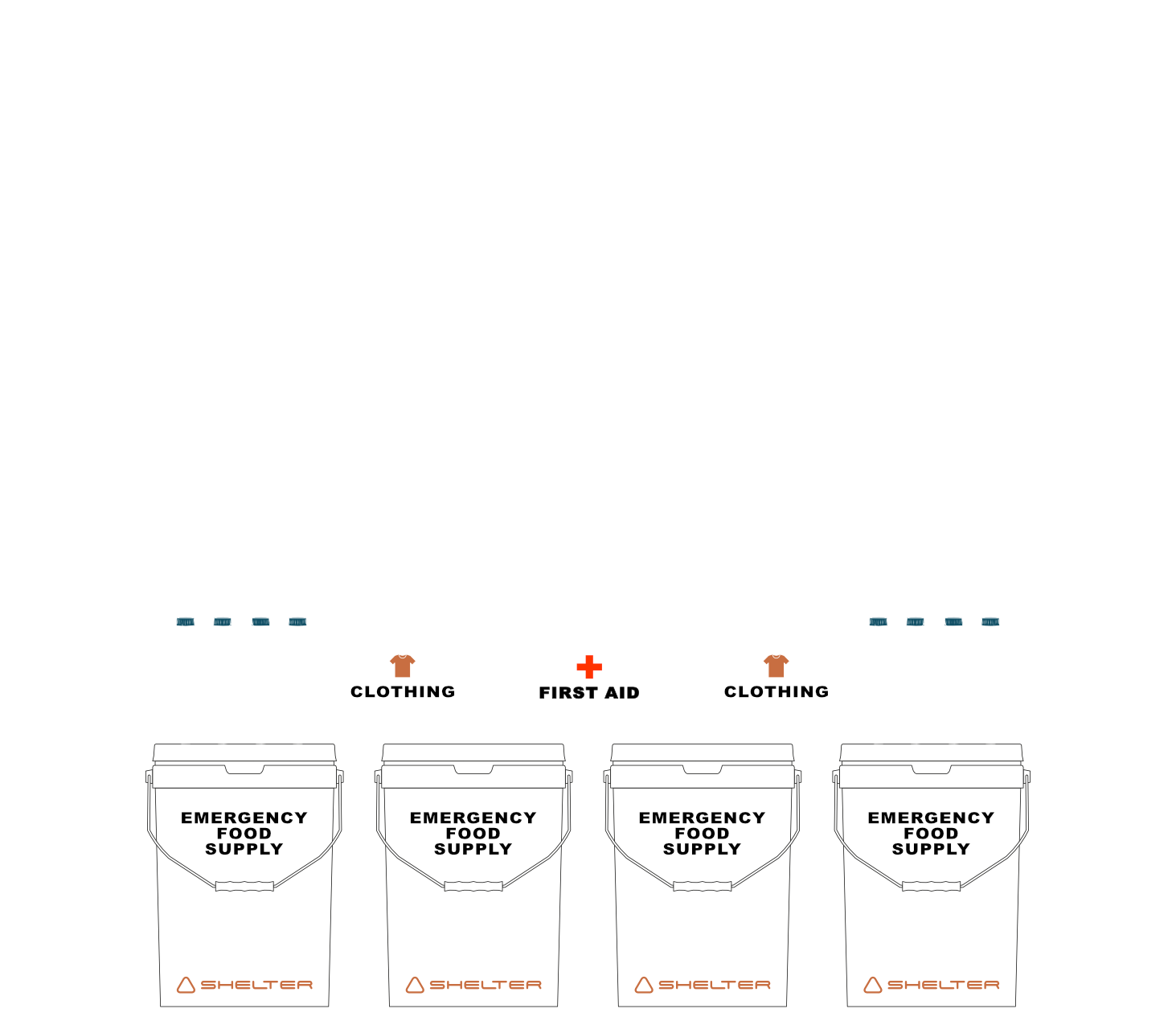 Diagram of emergency supplies packed inside folded Delta Shelter unit