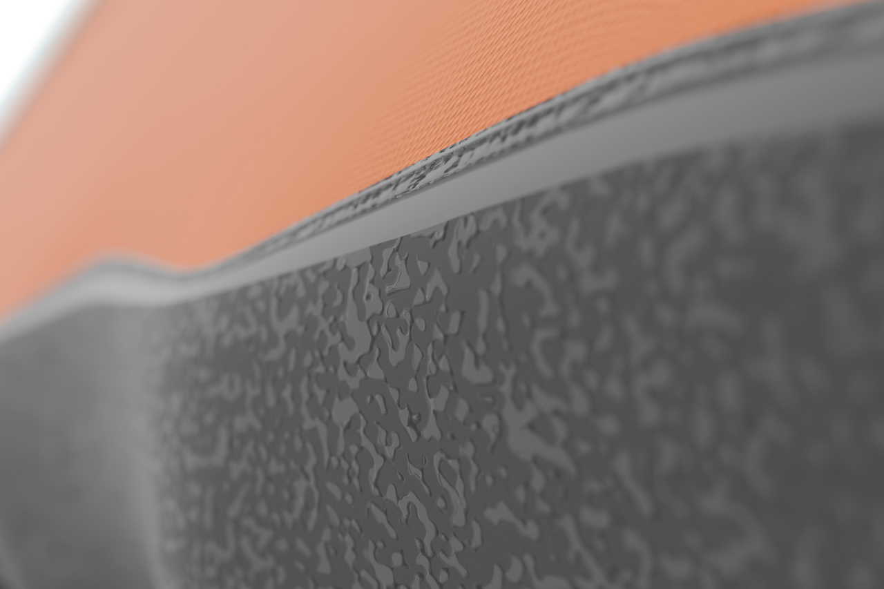 Recycled rubber base detail on Delta Shelter unit
