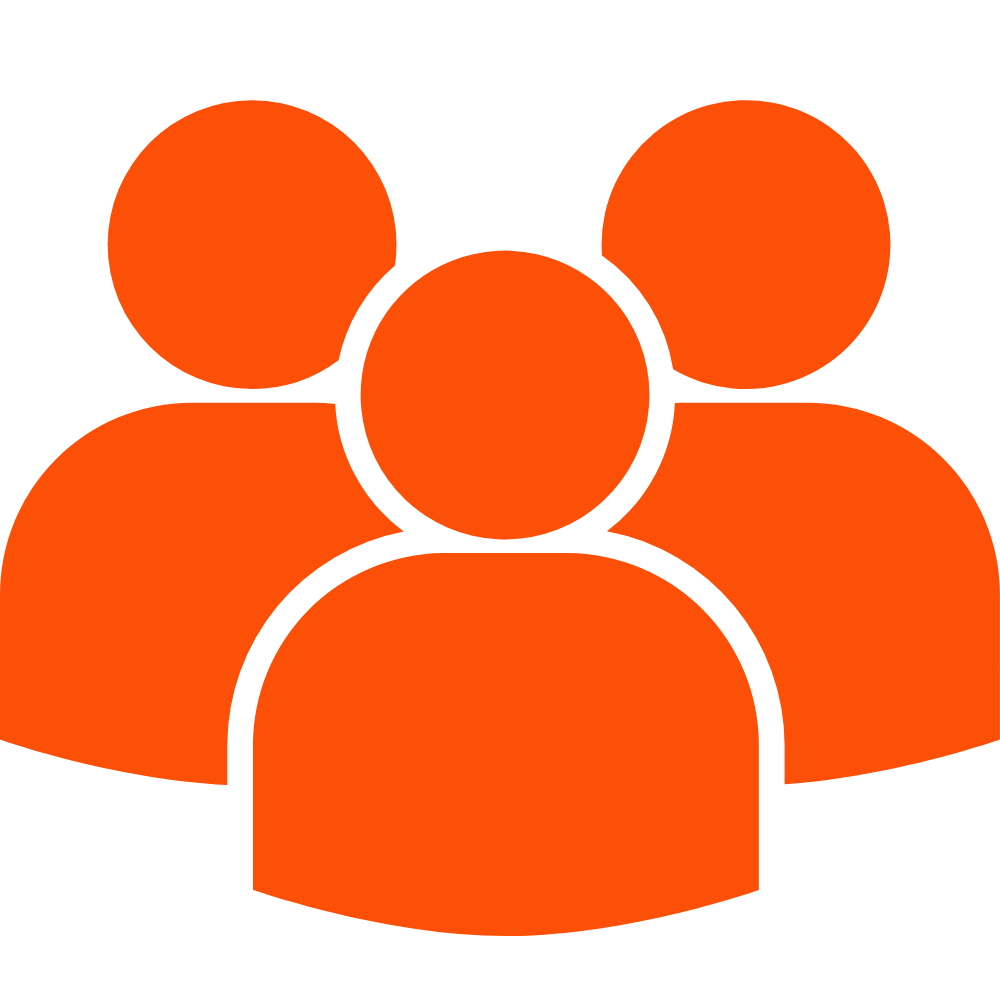 Orange icon of three people representing a group or community.