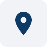 Location pin icon in dark blue on a rounded square background.