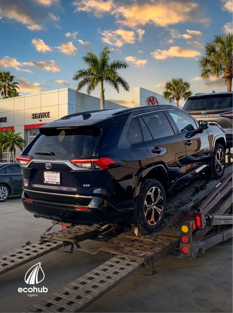 Car hauler transporting cars in Kissimmee, Florida. for EcoHub Logistics auto transport services in Florida