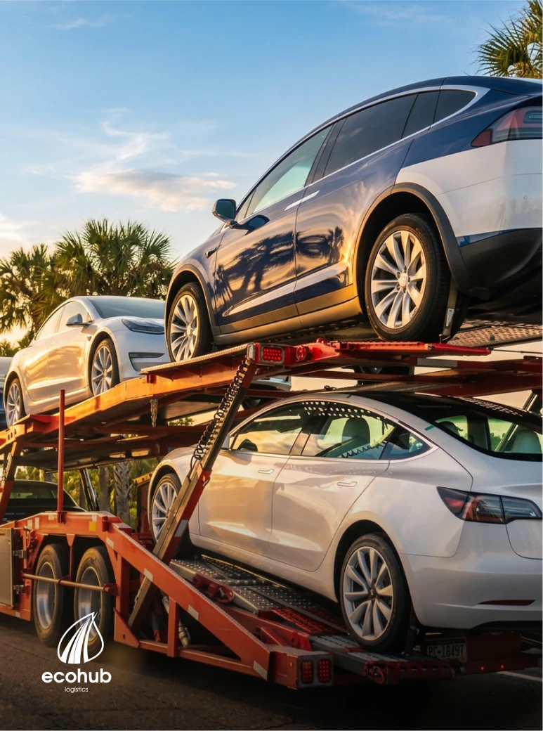 Car hauler by EcoHub Logistics transporting vehicles in Orlando, FL for car shipping service