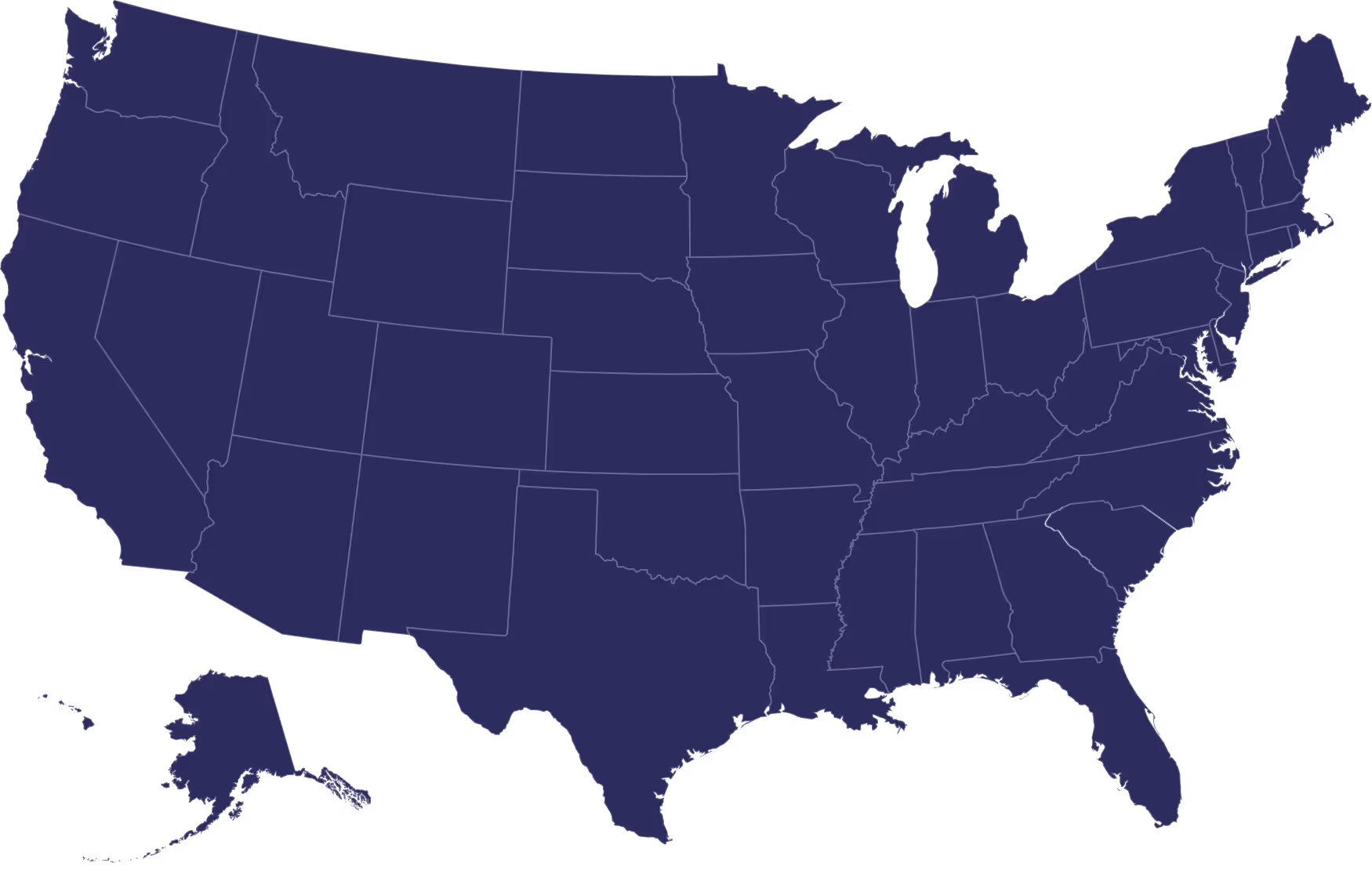 Dark blue map of the United States showing state boundaries with no labels or additional details.