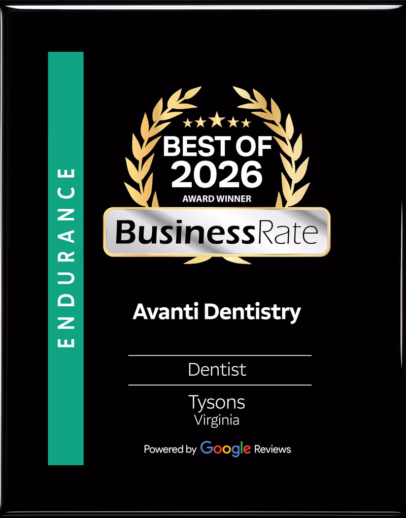 Best of 2026 Business Rate award for endurance won by Avanti Dentistry, a dentist in Tysons, Virginia.