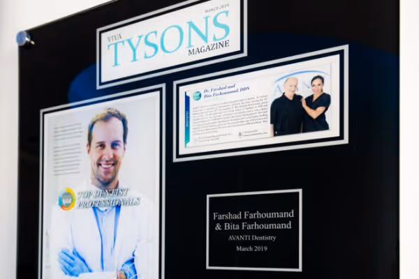 Framed Viva Tysons Magazine March 2019 featuring dentists Farshad and Bita Farhoumand of AVANTI Dentistry.