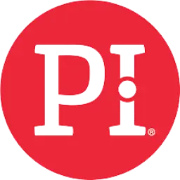 PI logo with white letters on a red circular background.