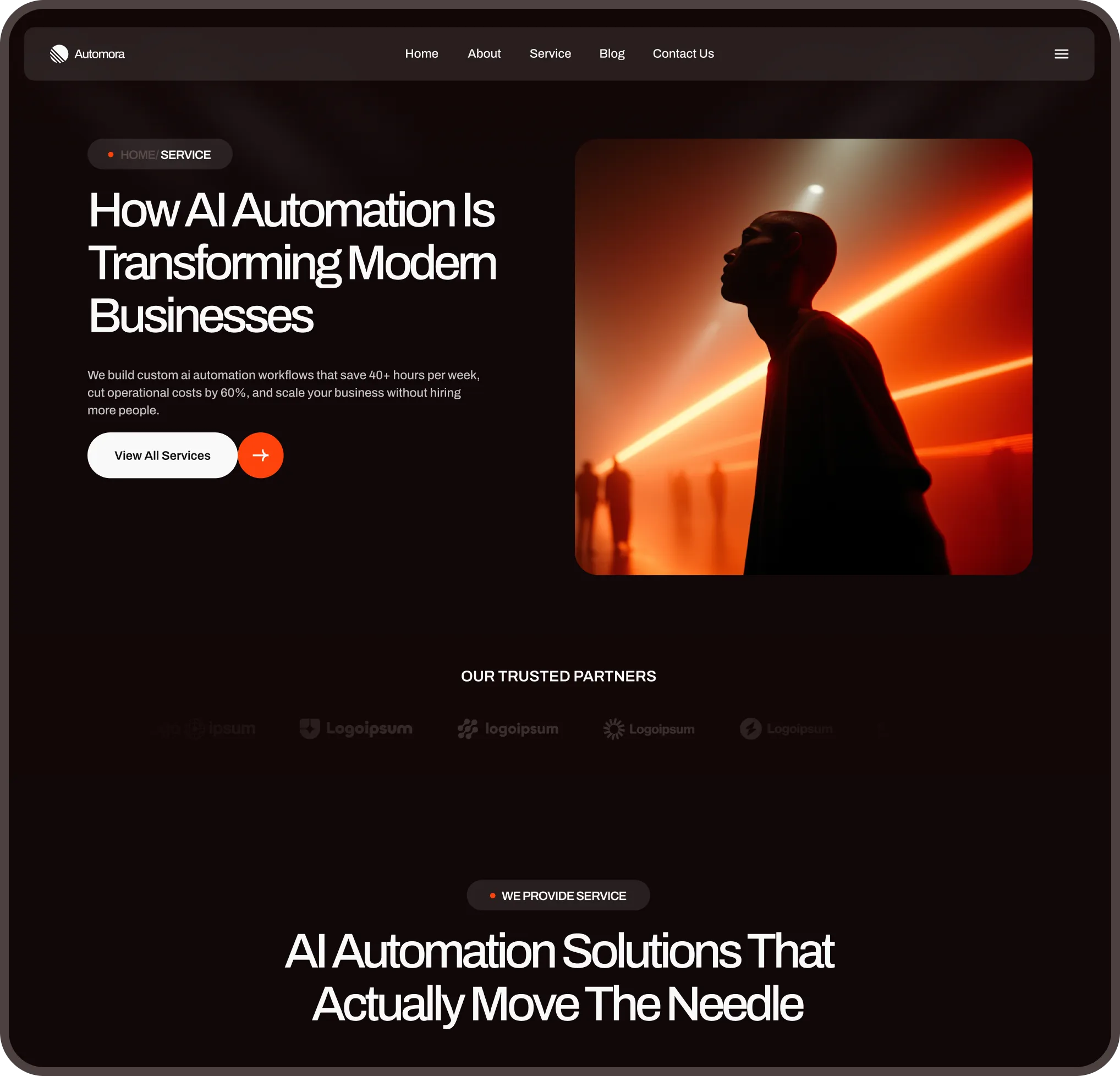 Automora AI workflow agency homepage layout preview