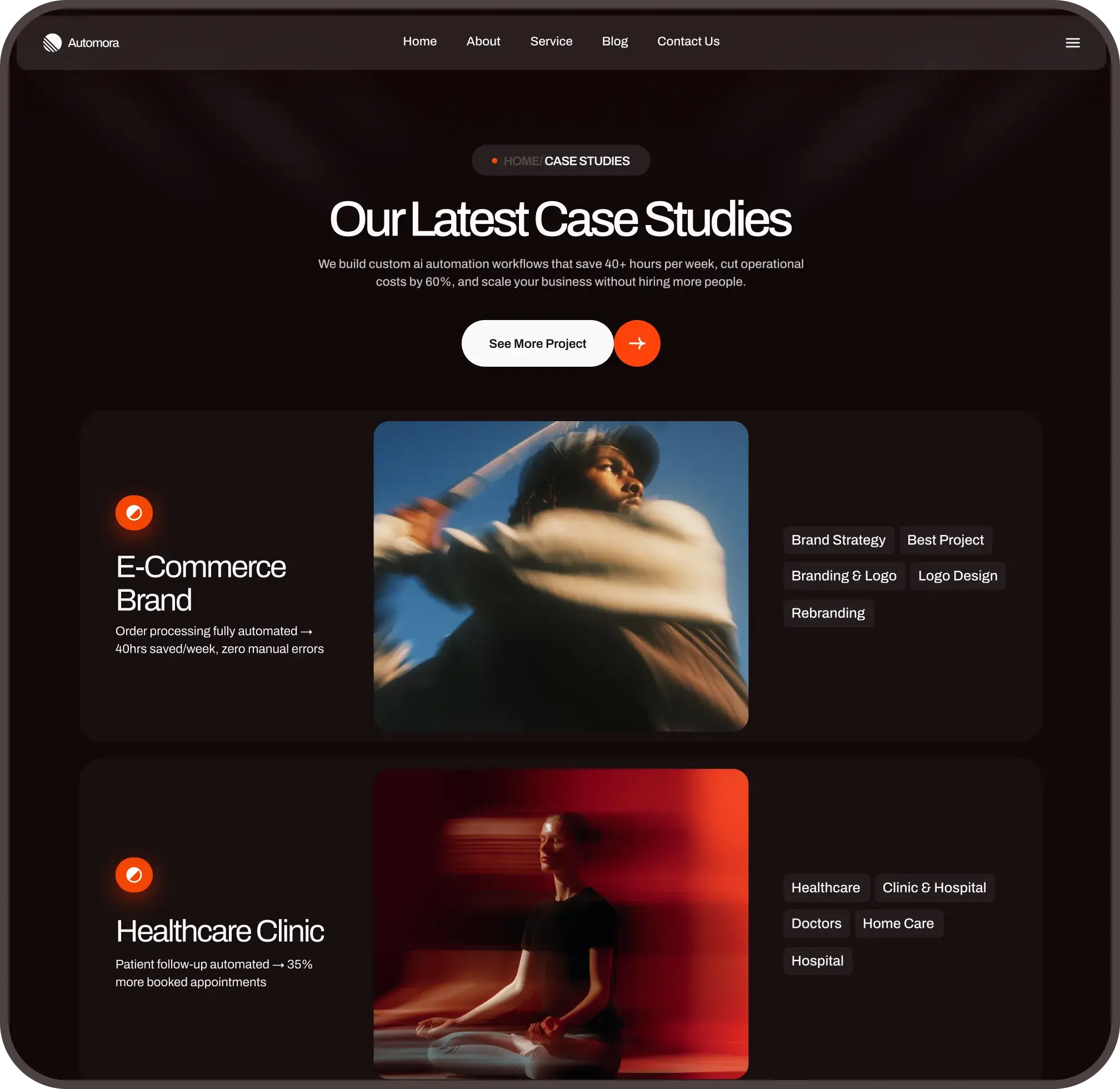 Automora case studies page preview for automation agency