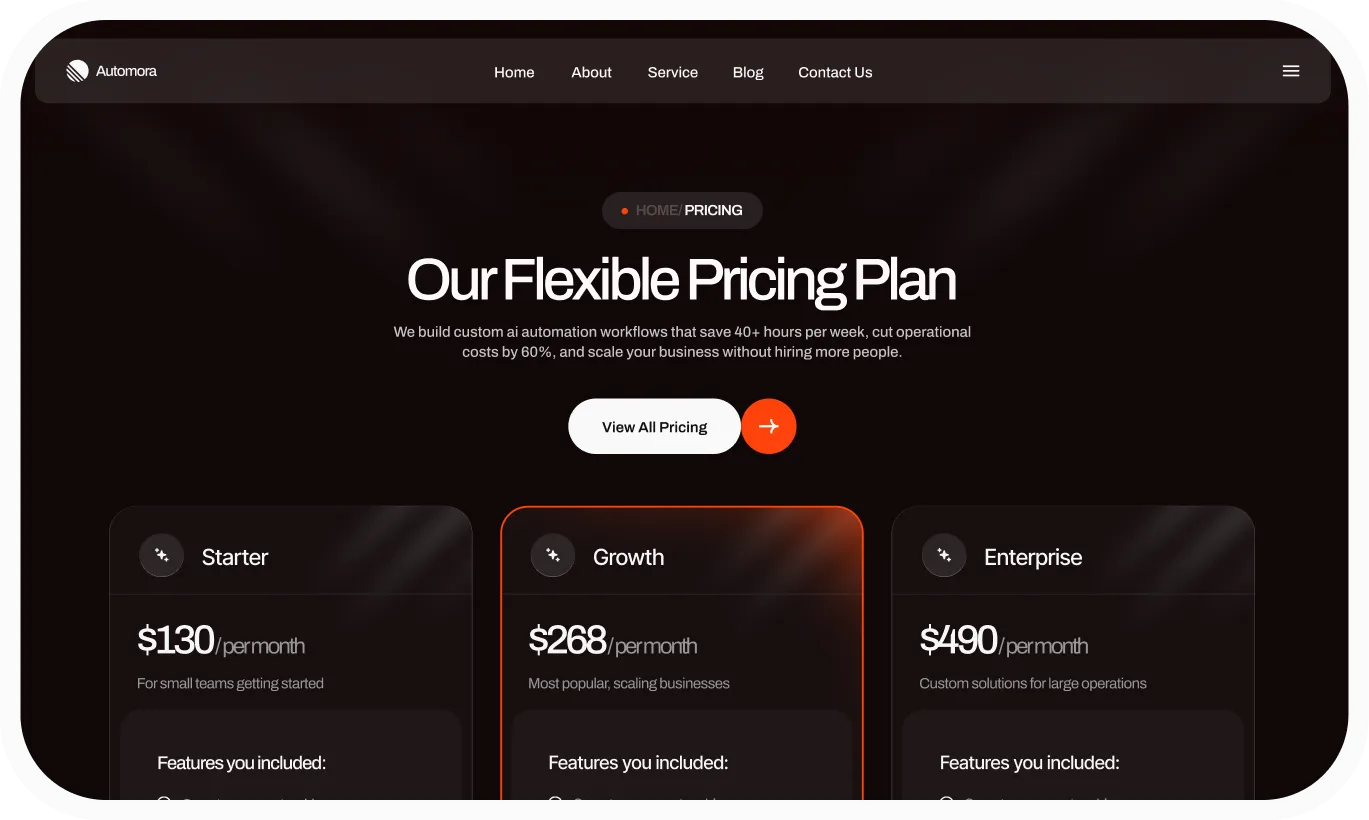 Automora Webflow template inner page screenshots