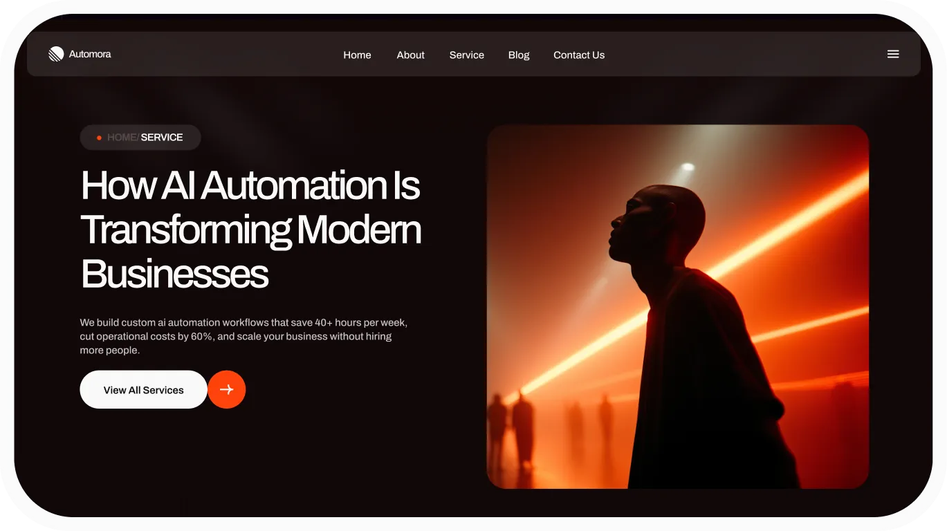 Automora inner pages layout preview for AI automation website