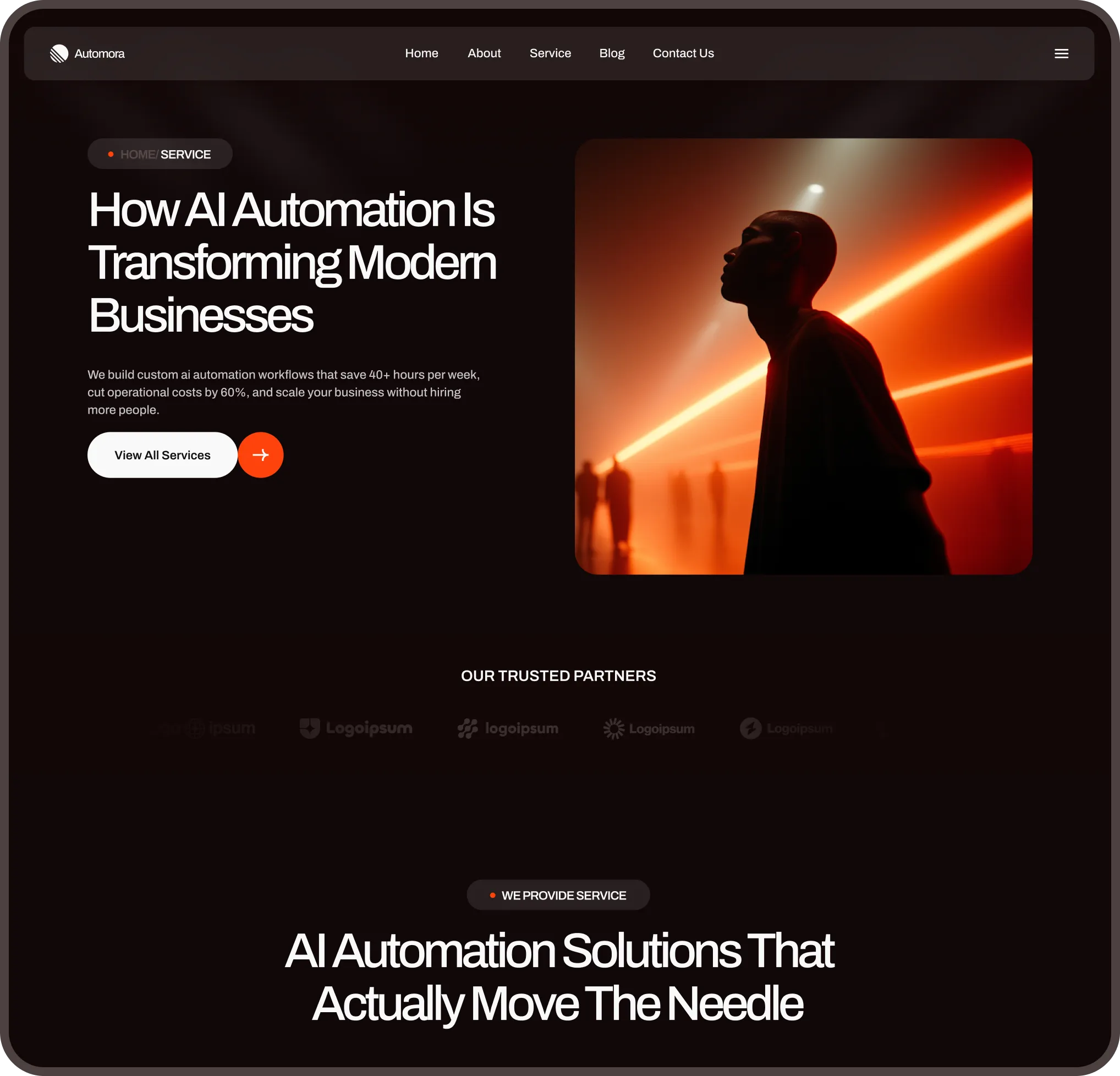Automora service page preview for AI automation workflow agency