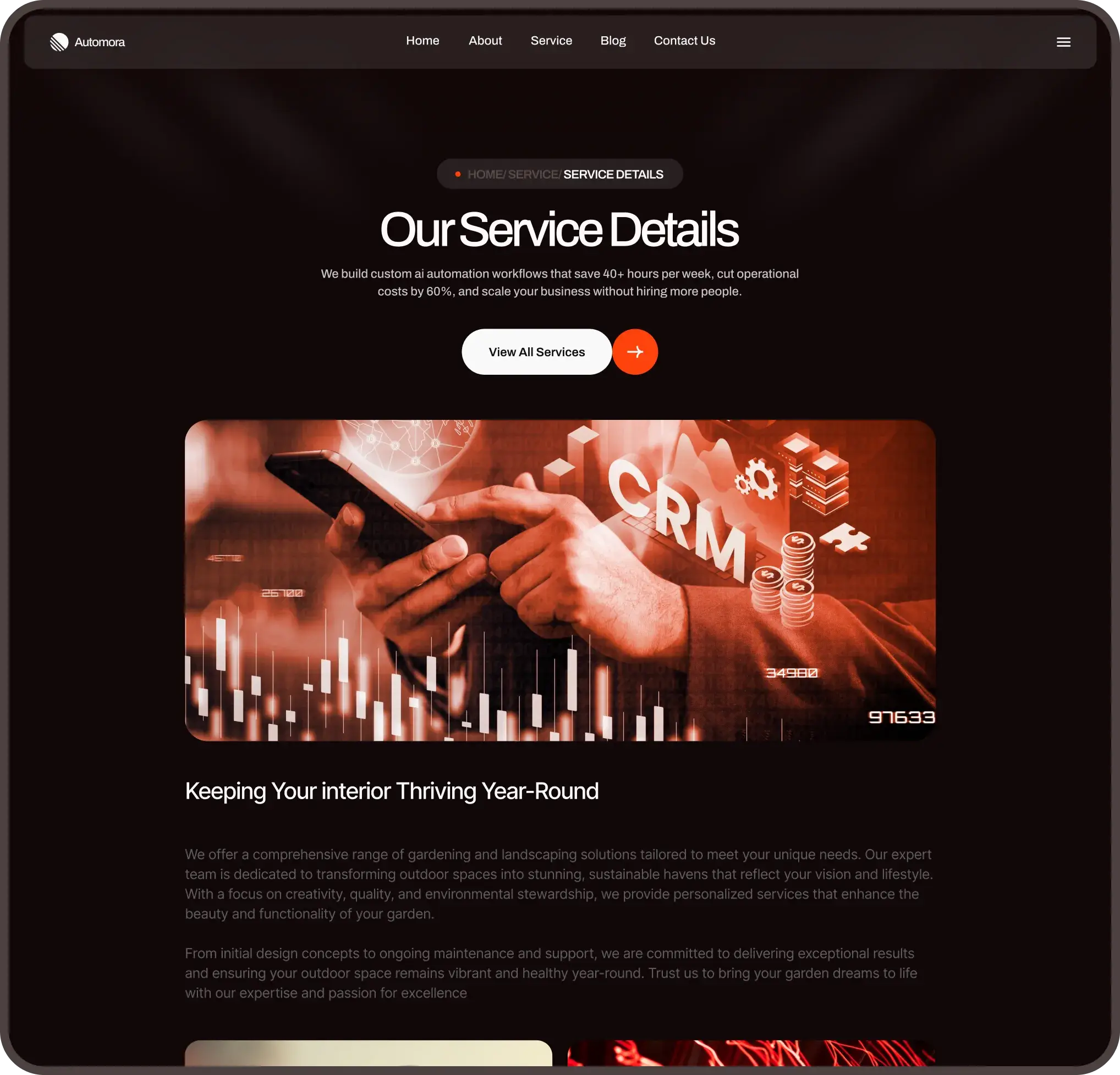 Automora service detail CMS page preview for AI automation services
