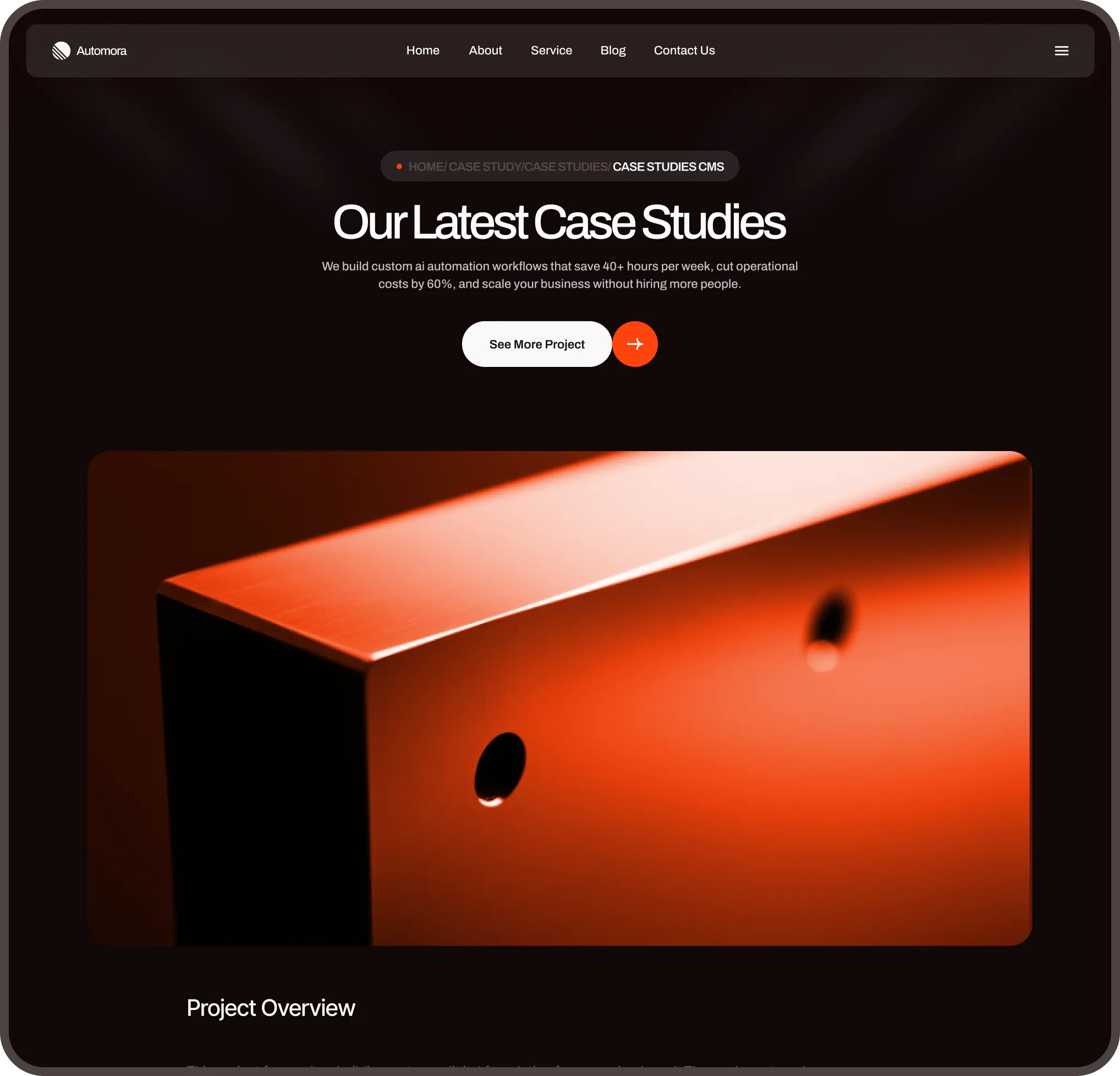 Automora case study detail CMS page preview for automation project results