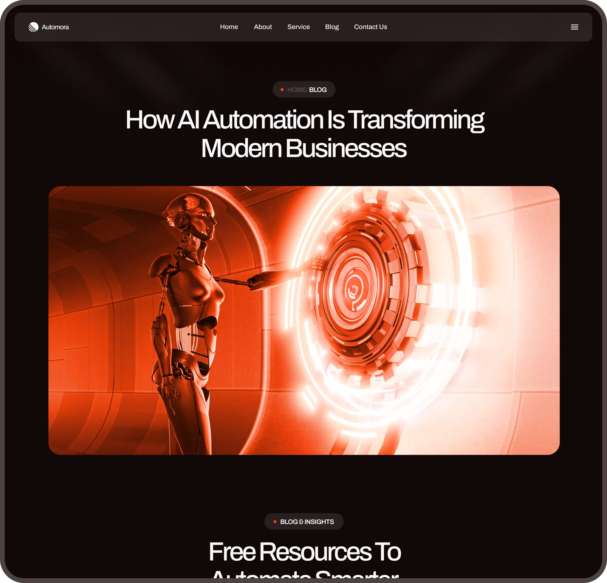 Automora blog page preview for AI automation insights and articles