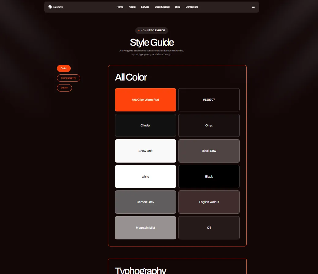 Automora style guide page preview