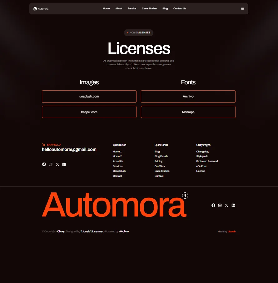 Automora license page preview
