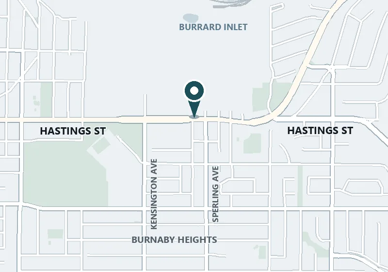 Map showing Kraken Fitness on Hastings St at Sperling Ave, Burnaby