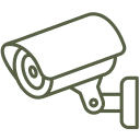 Outline icon of a wall-mounted CCTV security camera.
