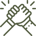 Two hands clasped in a handshake symbolizing help or support.