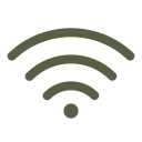 Icon of a Wi-Fi signal with three curved lines above a dot.