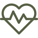 Outline of a heart with a heartbeat line inside, symbolizing health or cardiology.