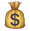 Weinflasche neben Geldsack mit Dollarzeichen.