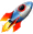 Bunte Comic-Rakete startet mit Flammen und Rauch