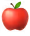 Roter Apfel mit grünen Blättern auf weißem Hintergrund.