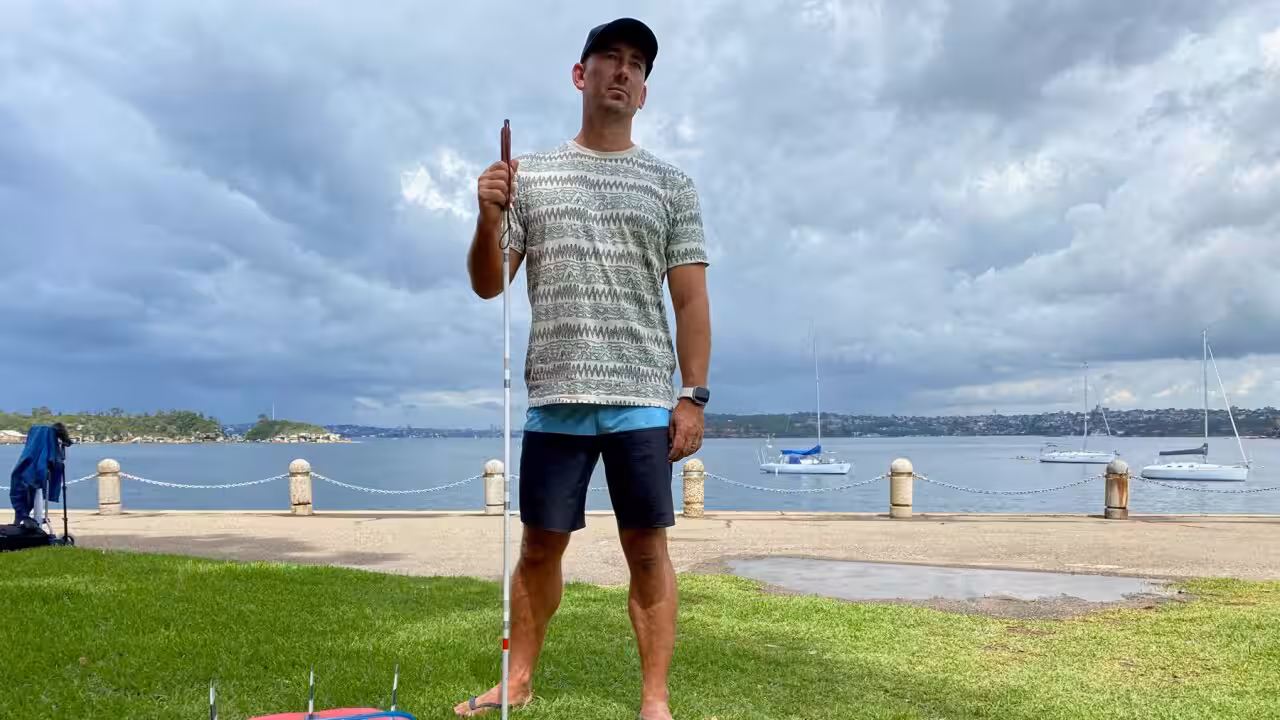 Matt Formston with his cane for SBSNews