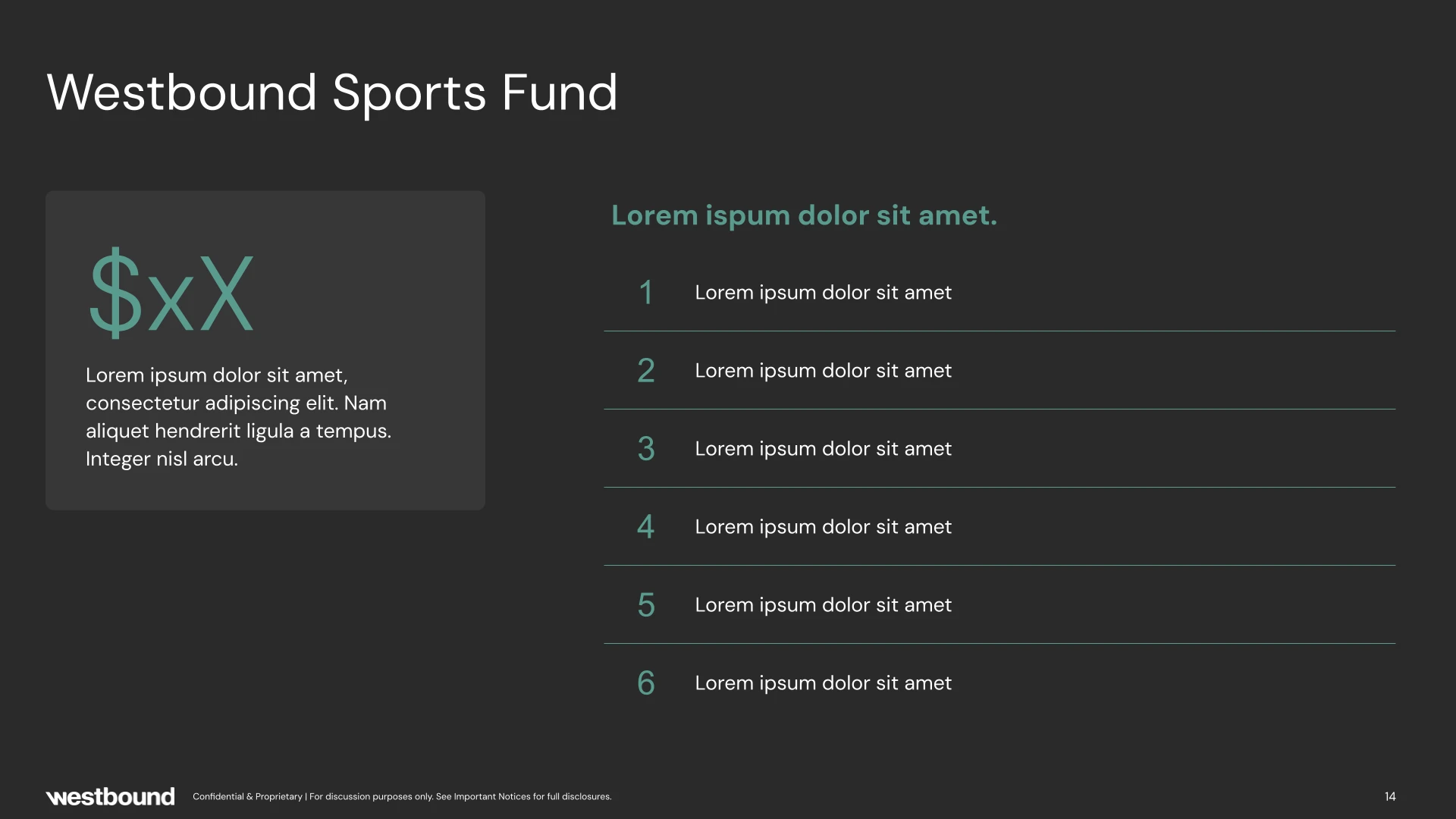 Westbound Sports Fund ask example