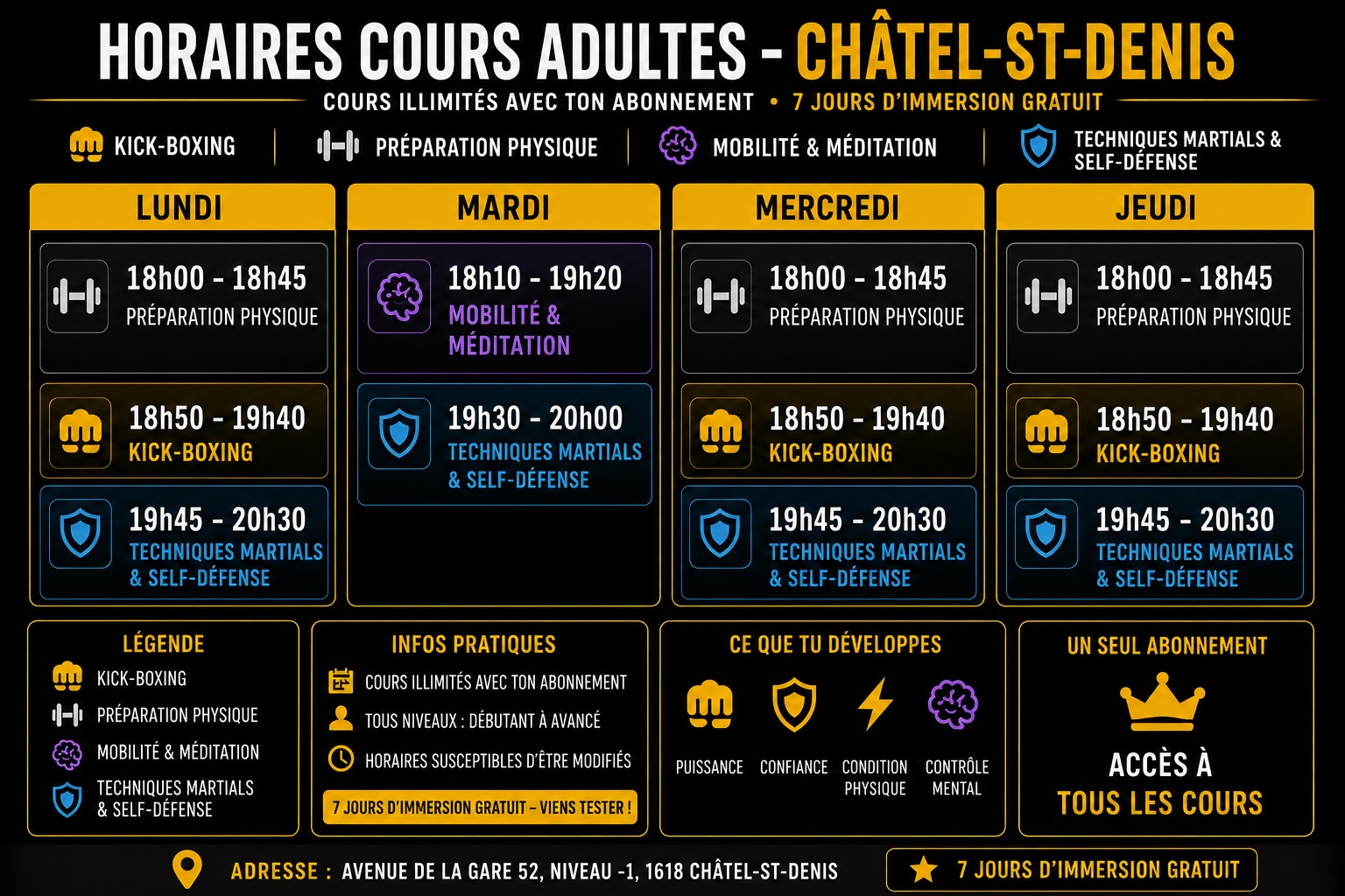 Horaires adultes Châtel-St-Denis