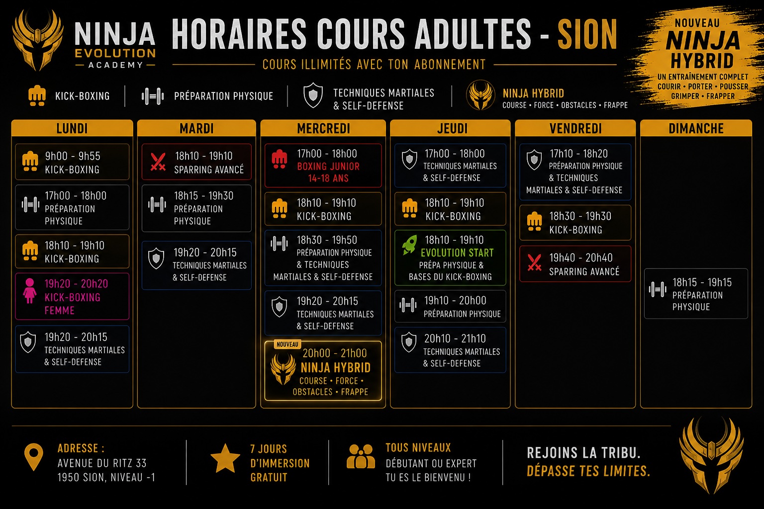 Horaires adultes Sion