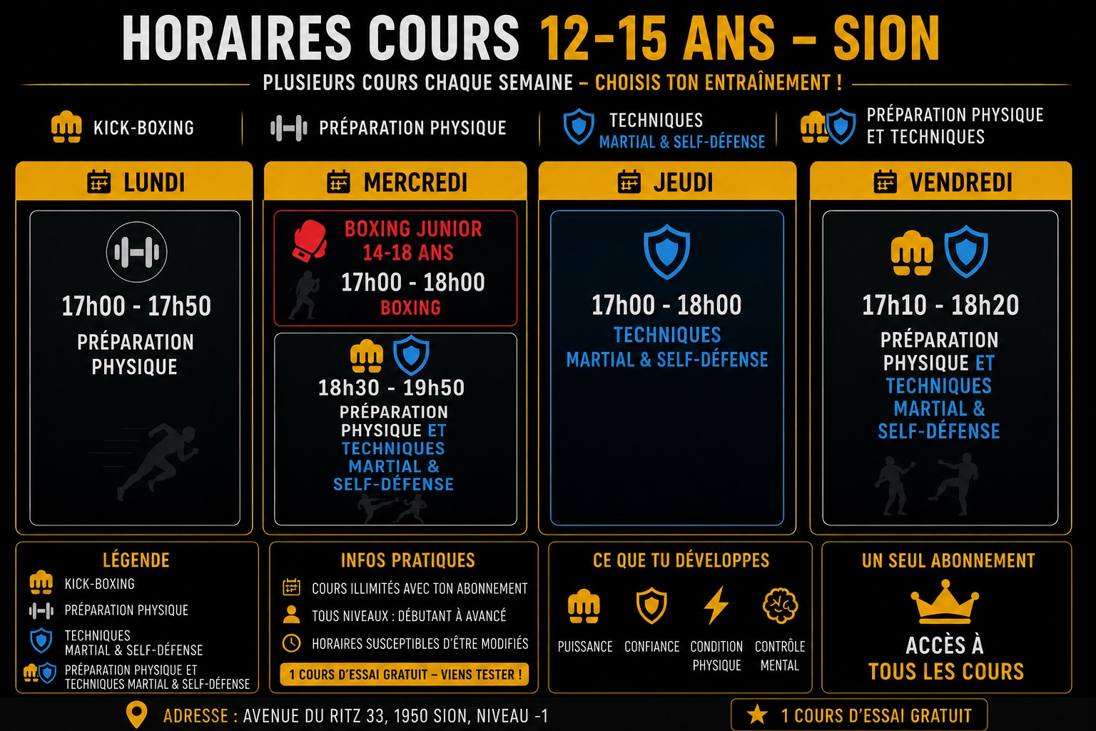 Horaires Ninja Warrior Academy Sion