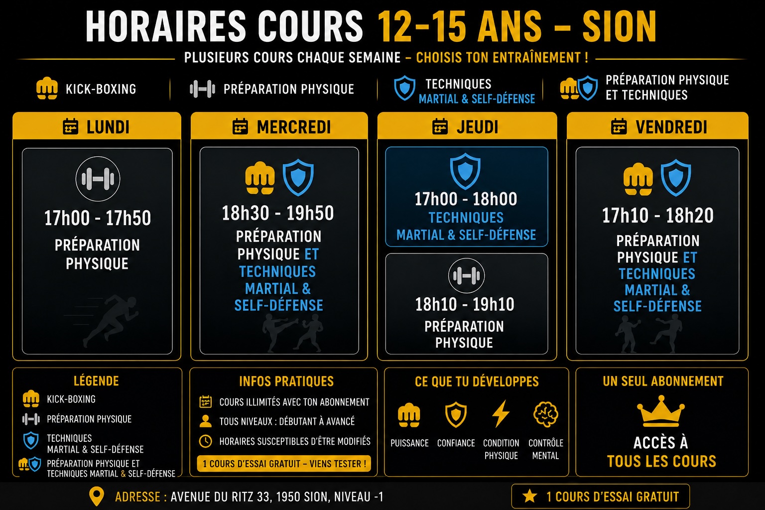 Horaires Ninja Warrior Academy Sion