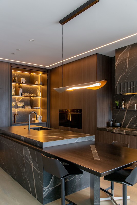 Modern kitchen with island bench and pendant lighting