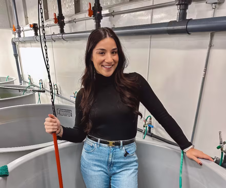 Emily acting as a student at Fleming College's Aquaculture Program.